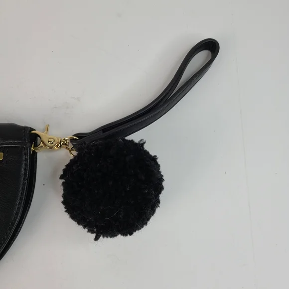 💥 3/$30 Ban.do black faux leather clutch wristlet wallet w/attached poof accent - Picture 4 of 13
